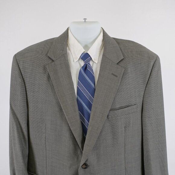 Jos A Bank Textured Wool Beige Black Star Check 44R Blazer 2 Button Tagged 46R - Picture 1 of 12